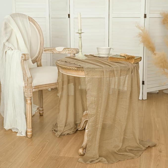 Artoid Mode Boho Cheesecloth Gauze Sand Wedding Table Runner, 120 Inch Seasonal Fabric Kitchen Dining Holiday Table Decor for Home Party Indoor
