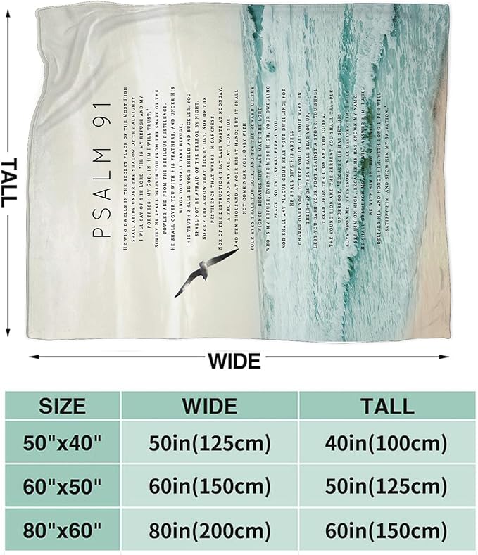 Tijuboni Psalm 91 Throw Blanket Christian Religious Gifts for Women Men Girls Boys Kids Adults Soft Flannel Fleece Blanket for Couch Sofa Bed Home Decor 60"x80"
