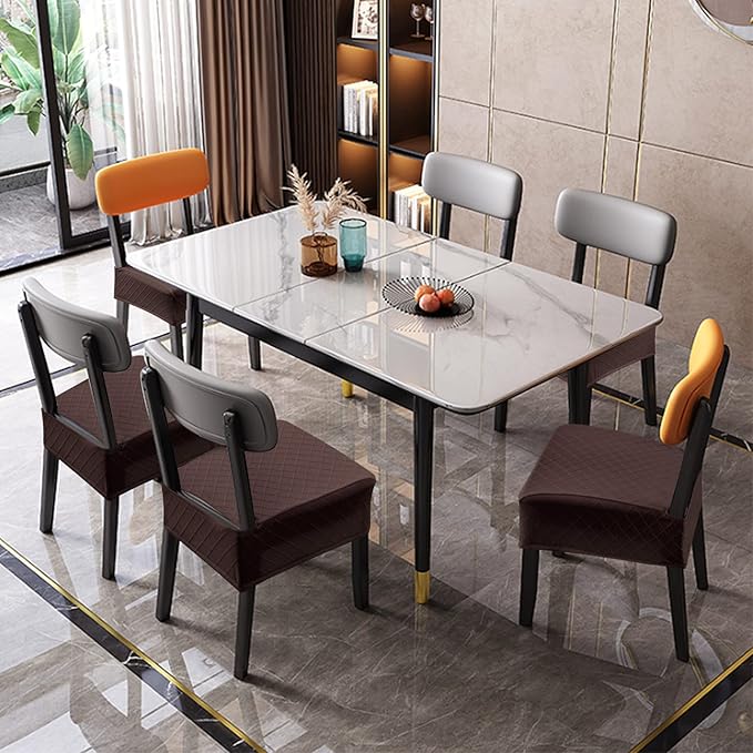 Genina Waterproof Seat Covers for Chairs,Set of 4 Dining Room Chair Seat Covers for Kitchen,Stretch Jacquard Removable Washable Dining Chair Slipcovers Protectors,No Rear Covers, Chocolate