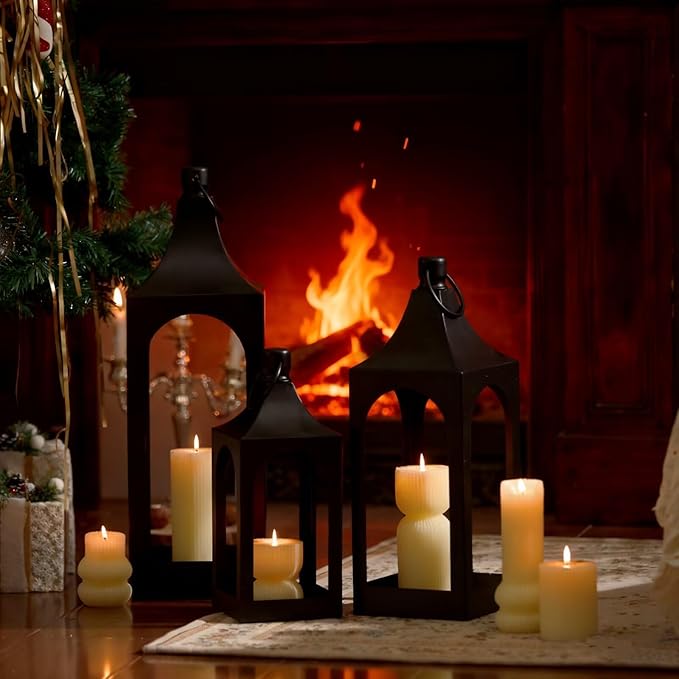 MOZEAL 25" Extra-Large Grace Spire Floor Lantern - Black Heavy Metal No Glass - Rust-Resistant, in/Out Use, for Fireplace/Patio/Entryway/Porch - Vers Event/Home - Vintage Holder for Pillar/LED Lights