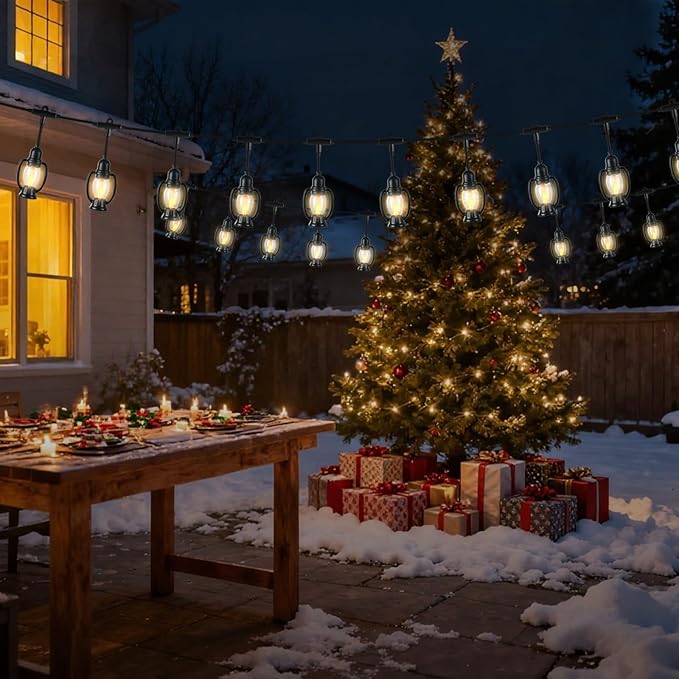 15FT Solar String Lights Waterproof for Outdoor, Patio Lights Solar Powered, LED Shatterproof Bulbs, Solar Light for Camping Backyard Garden(Mini Lantern-Warm White)