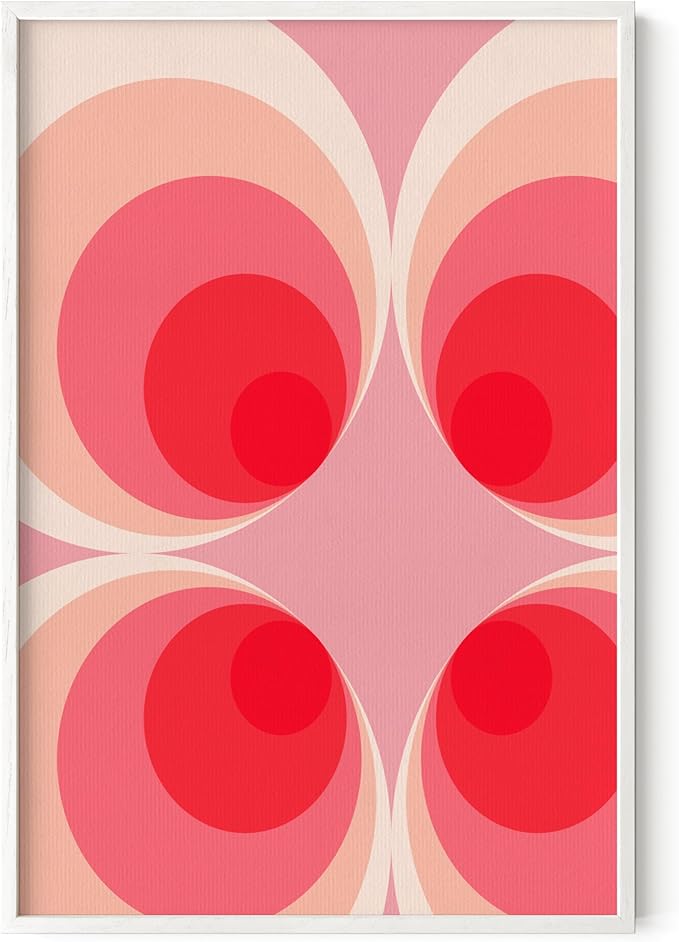 HAUS AND HUES Colorful Abstract Wall Art - Minimalist Retro Picture for Living Room Decor, Red and Pink Modern Wall Art Painting (Pink Mod, White Frame, 24x36)