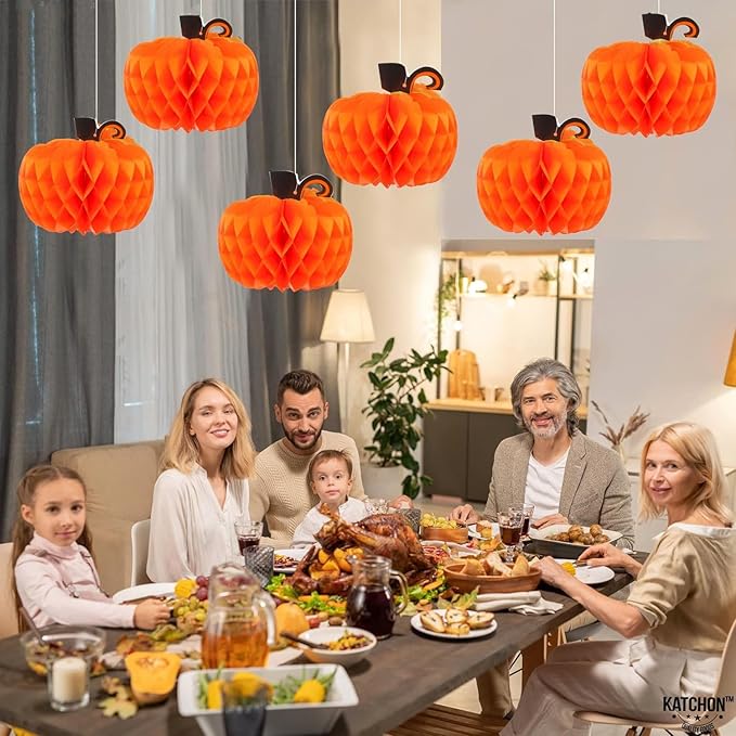HGJST 6 Pack Paper Pumpkin Honeycomb Pumpkin Centerpieces 3D Tissue Pumpkins 10.2 Inch Hanging Decoration for Halloween/Thanksgiving Fall Festival Party Supplies