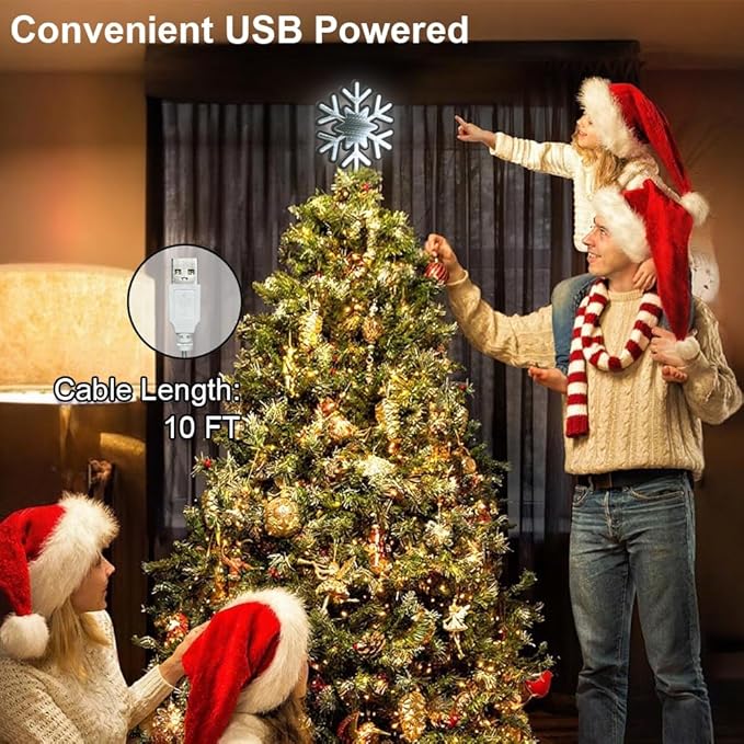 MEETYAMOR Christmas Tree Topper, 10 Inches 200 LEDs Lighted White Snowflake Star Tree Topper, 3D Infinity Mirror Snow White Lights Sparkling Treetop Christmas Decorations, Winter Xmas Decor Indoor