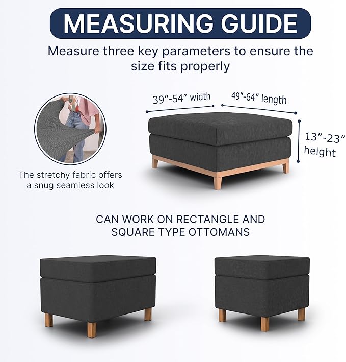 PAULATO BY GA.I.CO. Big Ottoman Cover Stool Cover Pouf Slipcover - Soft Polyester Fabric Slipcover - 1-Piece Form Fit Stretch Furniture Protector - Microfibra Collection - Crisp White (Ottoman)