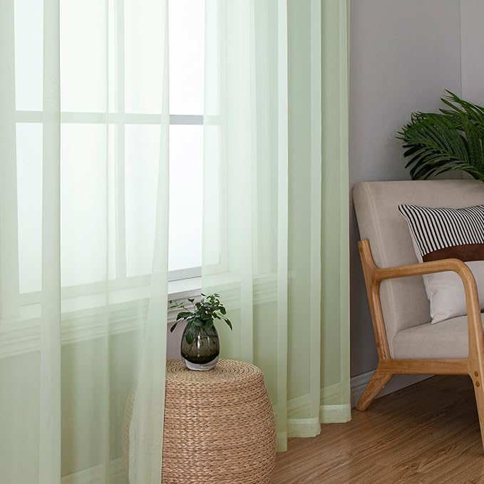 Lecloud Light Green Sheer Curtains 84 Inches Long 2 Panels Set, Airy Voile Window Curtain Panels, Elegant Light Filtering Drapes for Living Room Bedroom Decor with Rod Pocket, Each Panel 42 X 84 Inch