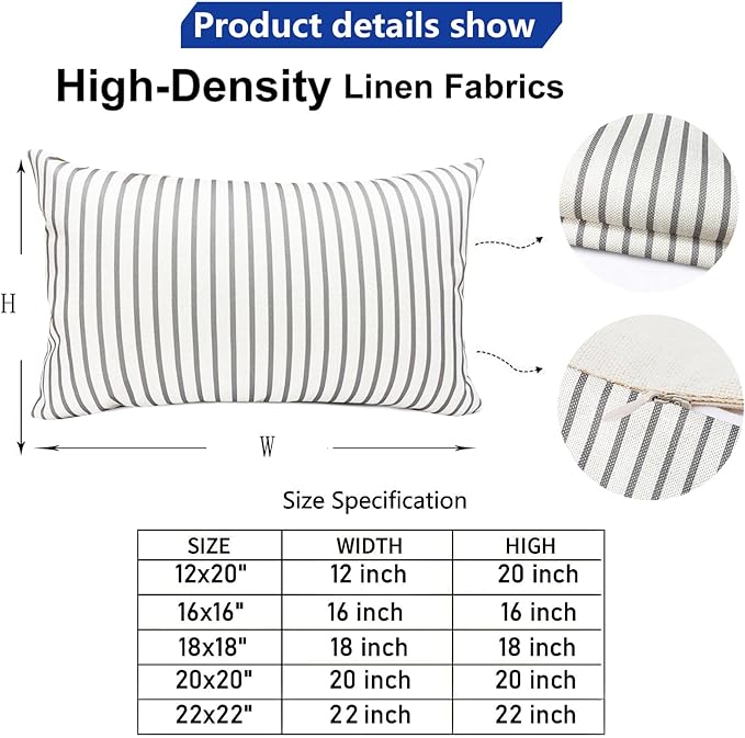 Decorative Throw Pillow Covers Set of 2 Light Gray Striped Pillow Covers 12x20 Inch Throw Pillow Cover Linen Pillowcase Modern Farmhouse Outdoor Pillow Covers for Couch Sofa Living Room