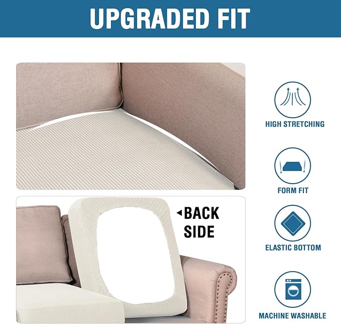 H.VERSAILTEX Super Stretch Individual Seat Cushion Covers Sofa Covers Couch Cushion Covers Slipcover Sets Thick Jacquard Textured Twill Fabric (1 Piece Sofa Cushion Cover, Cream)