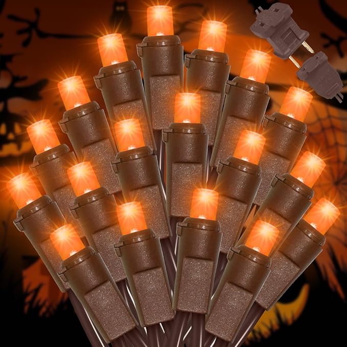 LAMPHOME Orange Halloween Lights- 21.6FT100 LED Christmas Lights, Mini led String Light for Indoor Outdoor Home Holiday Party Wedding Independence Day Decoration