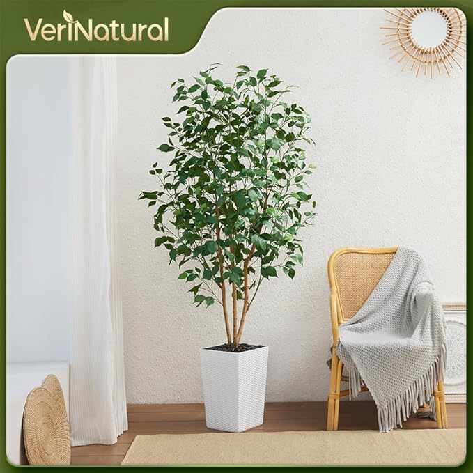Artificial Olive Tree 6ft, Tall Fake Tree for Indoor & Outdoor Decor with Black Pot & Pebbles, UV Resistant Silk Leaves, Realistic Faux Potted Plant for Living Room,Office,Home Decor,VN137
