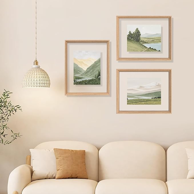 8x10 Floating Frames 2 Pack Wooden Photo Frame Double Sided Glass Picture Frame for Any Size Picture up to 8x10, Wall Mount or Tabletop Displays, Double-edged Frames, Natural