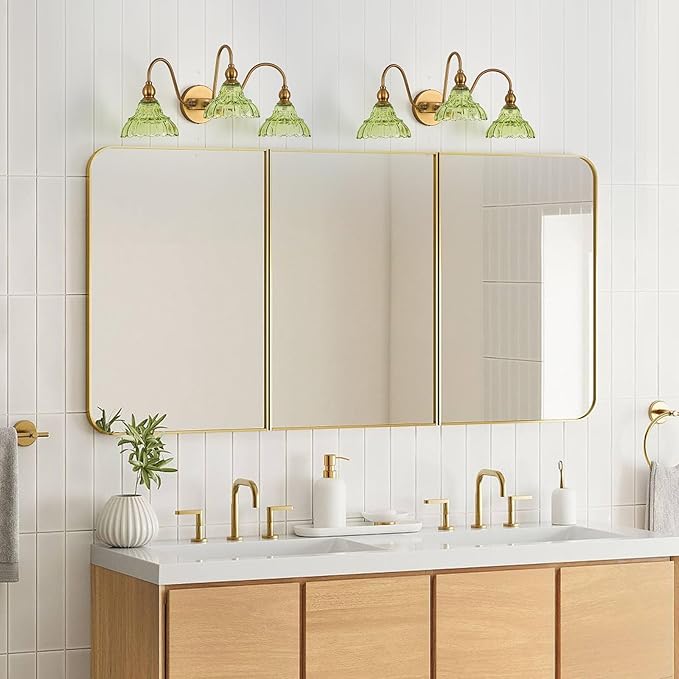 Vintage Bathroom Vanity Light 3-Light Bedroom Vanity Lighting Fixtures Green Wall Sconces for Living Room Hallway Dining Room Kitchen