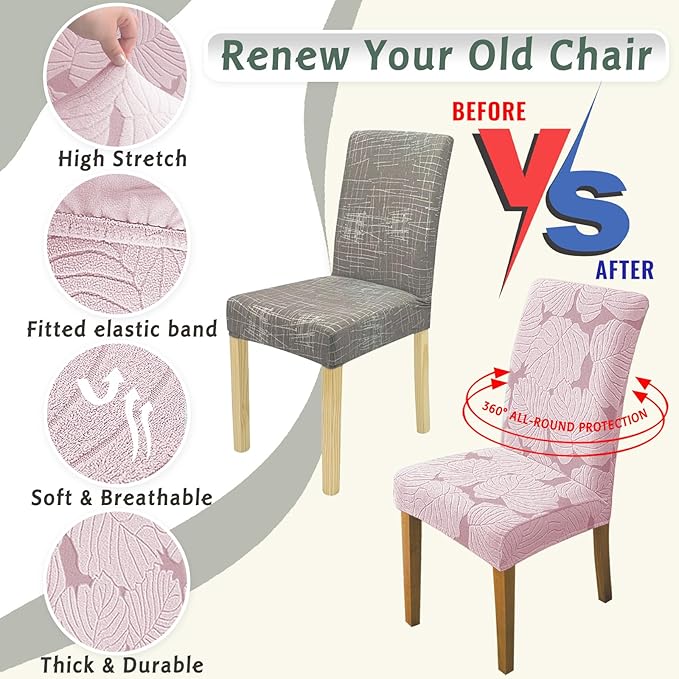 Chair Covers for Dining Room Chair Covers Set of 4 Stretch Spandex Kitchen Chair Protector Slipcover Removable Washable Dining Chair Covers for Home, Party, Ceremony, Banquet (Pink)