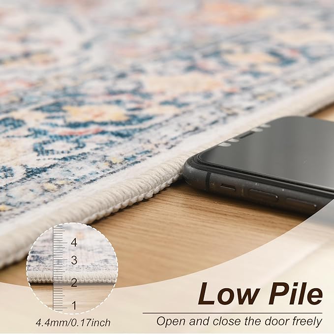 XWZO Runner Rug 2x10ft for Long Hallways, Washable Non-Slip Low Pile Area Rug with Rubber Backing, Spill Resistant Soft Vintage Floor Carpet for Kitchen Entryway Stair Landing Living Room, Colorful
