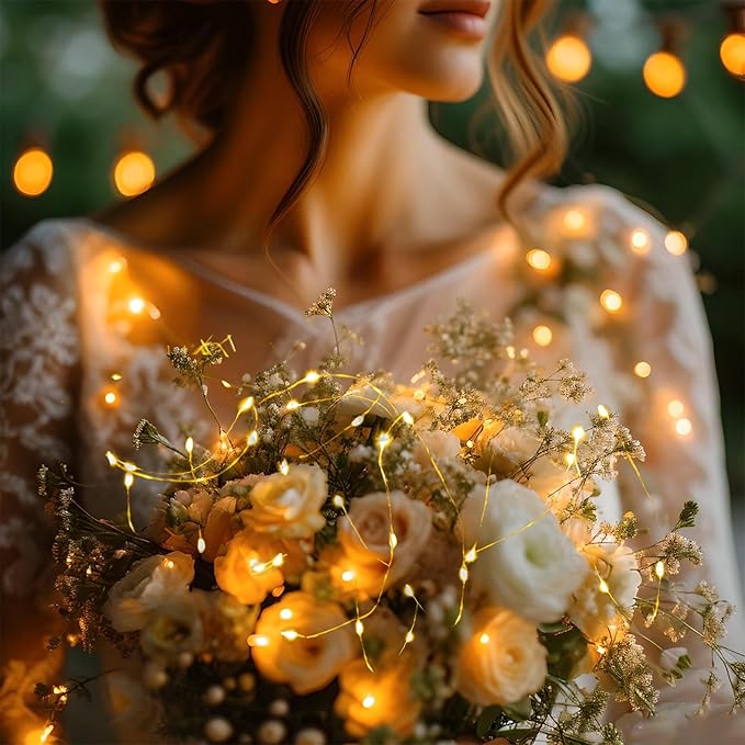 6 Pack 7FT 20 LED Battery Operated Fairy Lights, Warm White Mini String Lights with Silver Wire, Twinkle & Firefly Lights for Mason Jars, Wedding, Party, Christmas Decoration, Centerpieces