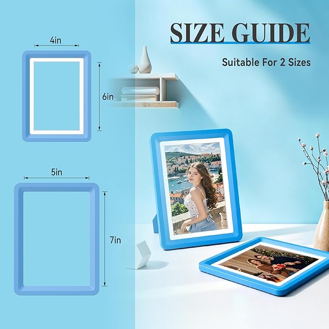 Blue 5x7 Picture Frame with Acrylic Front, ABS Frame for 5x7 or 4x6 Photos, Shatterproof UV-Resistant Tabletop Photo Frame, Vertical/Horizontal Display for Home Décor