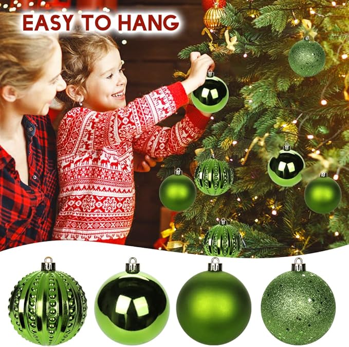 3.15" Green Christmas Balls Ornaments 12 Pcs Shatterproof Christmas Ornaments Set Big Green Ornament for Xmas Tree Halloween Holiday Party