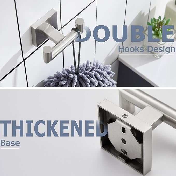 KOKOSIRI Robe Hook Bathroom Double Towel Coat Hooks for Bath Kitchen Wall Mounted, 3 Pack Brushed Nickel Stainless Steel B1015BR-P3