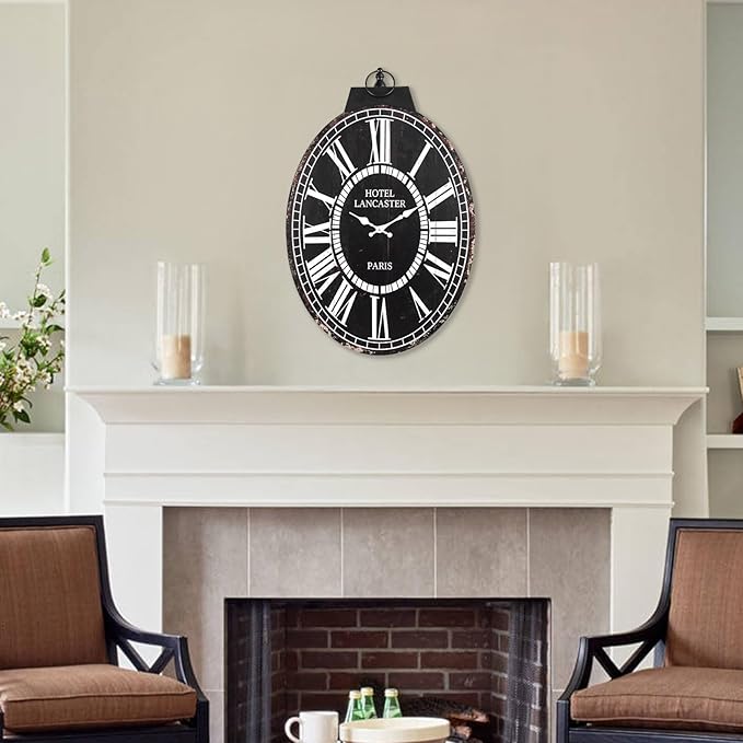 MODE HOME 29-Inch Oval Wall Clock, Stylish France Wall Clock with Large Scale Roman Numerals Perfect for Living Rooms, Dining Room, Entryways
