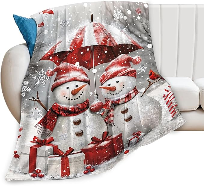 Tijuboni Snowman Throw Blanket for Girls Boys Women Men Kids Adults Soft Flannel Fleece Blanket for Couch Sofa Bed Home Decor 50"x60"