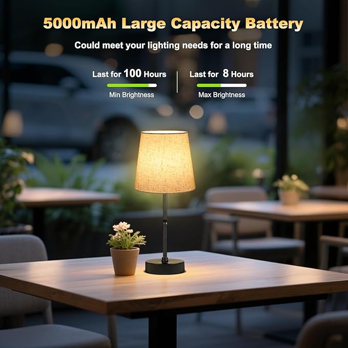 Cordless Table Lamp,5000mAh Rechargeable Battery Operated Desk Lamp,3 Colors & 7 RGB Stepless Dimmable,Portable Wireless Touch Bedside Night Light for Restaurant,Home,Decor Party,Flaxen Shade