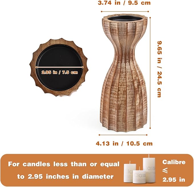 Farmhouse Wooden Candle Holders for Pillar Candles, Brown Prism Rustic Wood Pillar Candle Stands Table Centerpiece Decor for Fireplace, Living, and Dining Room