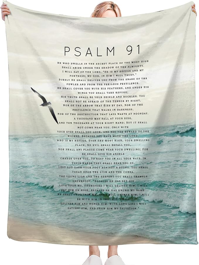 Tijuboni Psalm 91 Throw Blanket Christian Religious Gifts for Women Men Girls Boys Kids Adults Soft Flannel Fleece Blanket for Couch Sofa Bed Home Decor 50"x60"