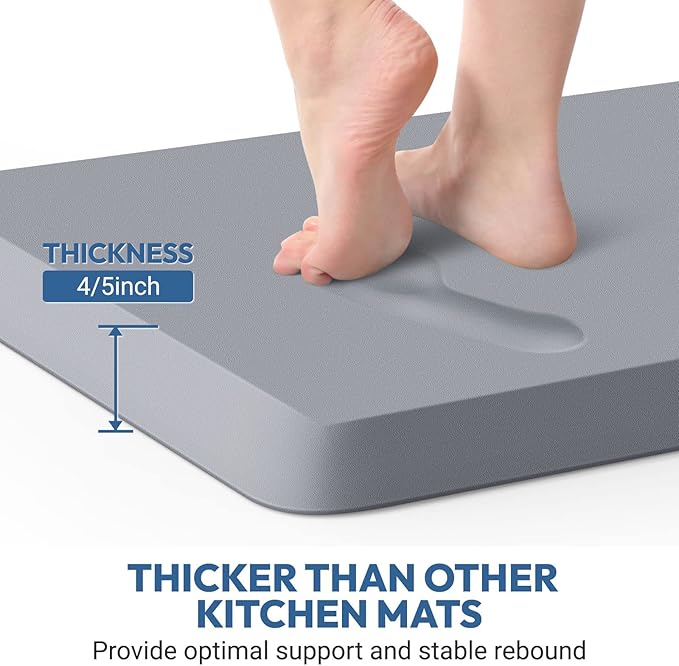 4/5 Inch Thick Kitchen Mat - Cushioned Anti Fatigue Mats for Kitchen Floor - Easy to Clean, Waterproof, Non-Slip Kitchen Rug for Sink, Office, Kitchen (30''x108'' Grey)