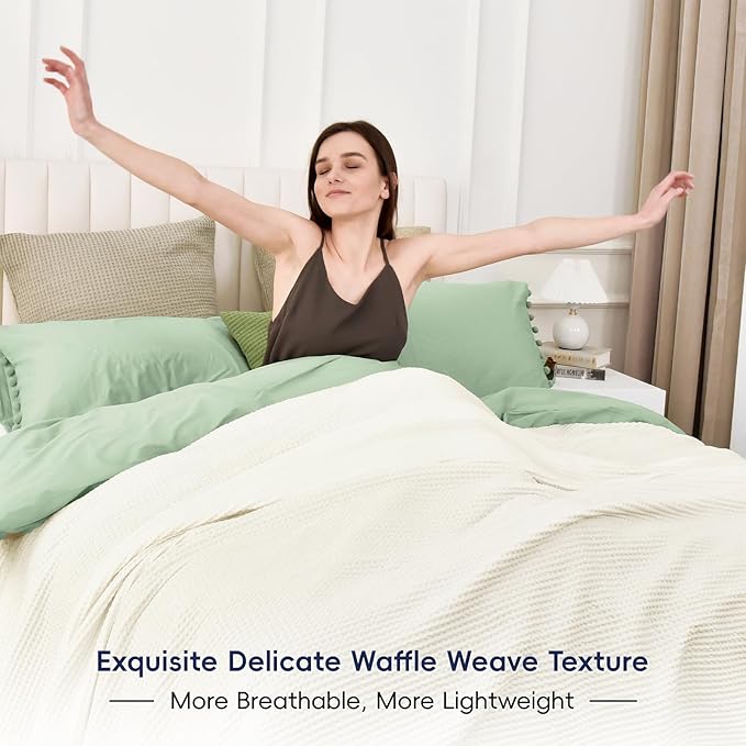 PHF 100% Cotton Waffle Weave Blanket Twin Size for Bed,Snag Proof Lightweight Breathable Moisture-Wicking Throw for Couch,Great for Layering in Cold Weather,Machine Washable,Home Decor Gift-Cream