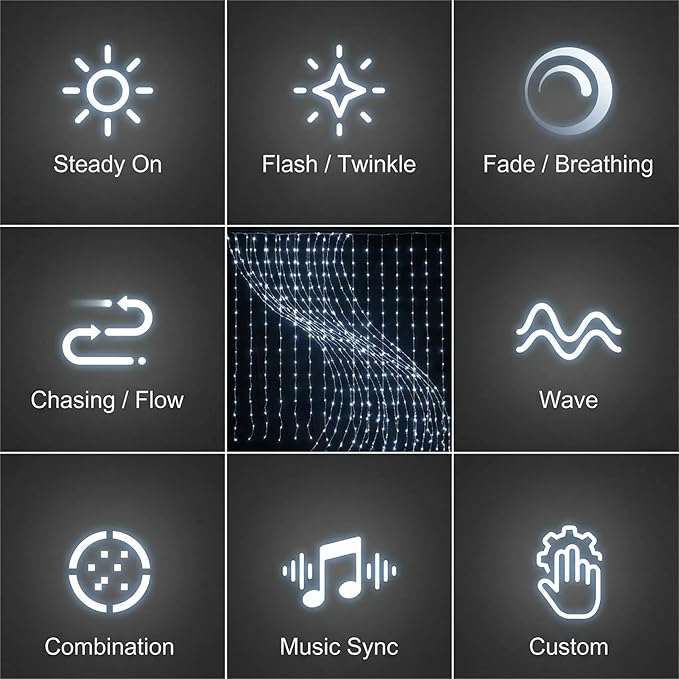 Cool White LED Curtain Lights, 300 LEDs 10 Strands with Remote Control, 8 Modes Timer USB Powered, Hanging String Lights for Bedroom Wedding Christmas Party Window Decor