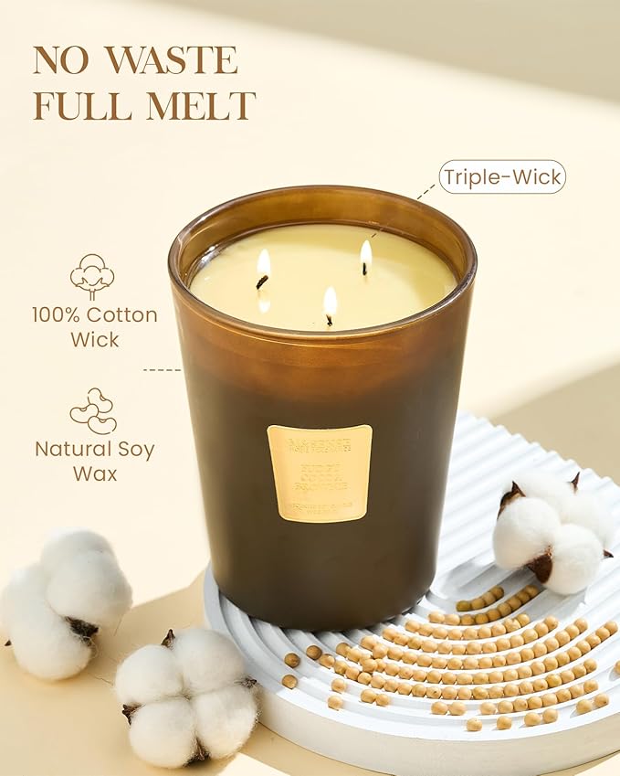 M&SENSE Fudgy Cocoa Brownie Scented Candle 35oz 150H Burn Time Long Lasting, 3-Wick Natural Aromatherapy Fall Winter Candle, Home Fragrance Housewarming Christmas Thanksgiving Festival Gifts