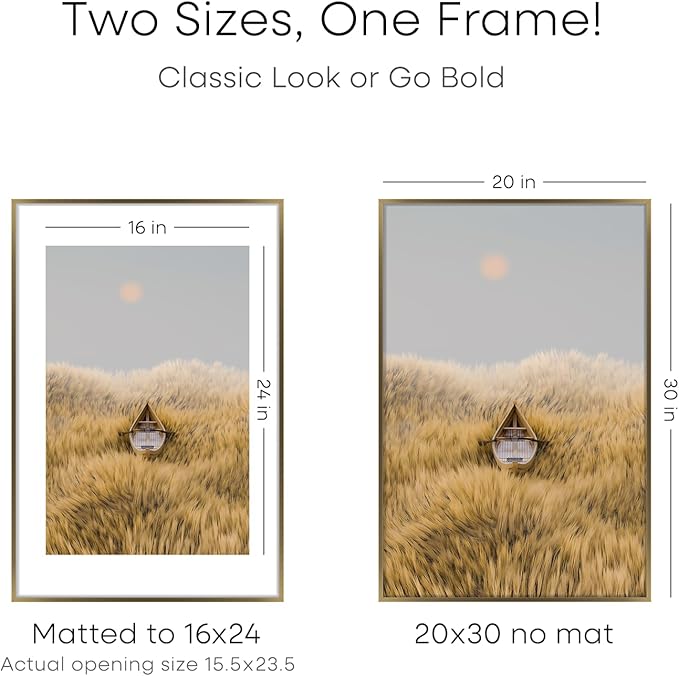 Homeforia 20x30 Picture Frame Bronze, High End Metal 20 x 30 Large Poster Frames with Mat 16 by 24 for Photo, 20x30 Brass Frame Matted to 16x24, 30x20 Hanging Frame, Tempered Glass, Wall Kit, Set of 2