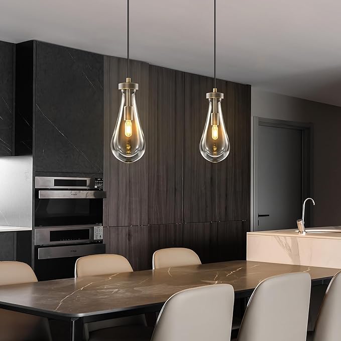 Raindrop Pendant Lights Kitchen Island: 2 Vintage Copper Teardrop Hanging Light - Crystal Pendants Light over Dining Table - Durable Raindrops Lights Fixture for Bedroom Kitchen Island Bulbs Included
