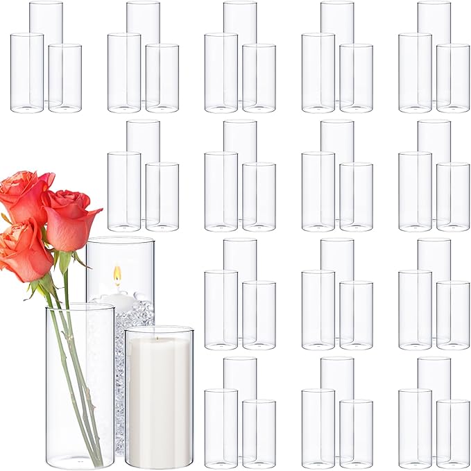 96 Pcs Cylinder Vases Set for Centerpieces, 6/8/10 Inch Tall Clear Glass Vase, Hurricane Floating Candle Holder for Wedding Table Decor, 2.5''/2.7''/3.3''' Diameter (3.3'' X 5.9'',7.9'',9.8'')