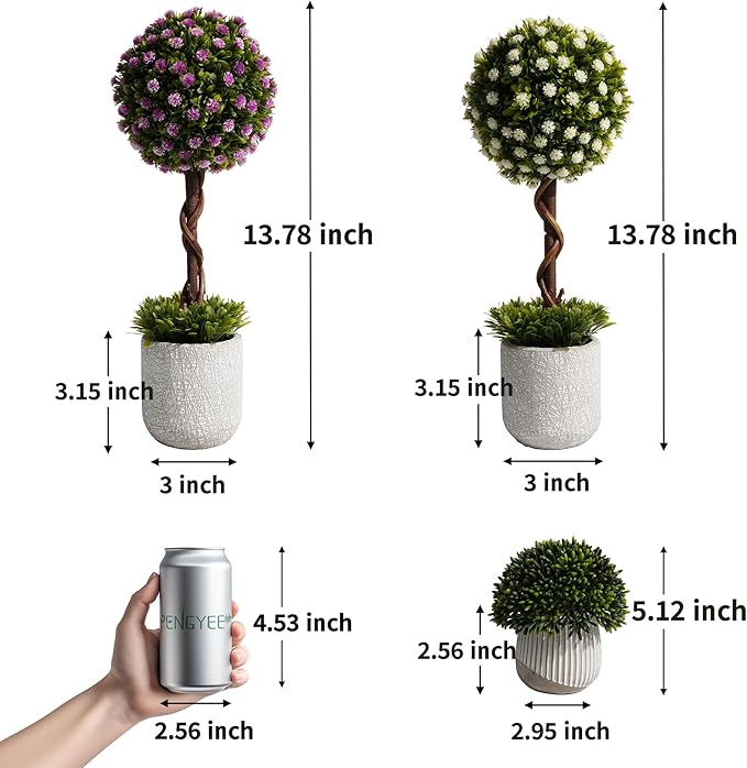 3 Pack Small Fake Plants 14 Inch in Farmhouse Concrete Planter, Artificial Boxwood Topiary ball Indoor for Home Decor, Small Faux Plants for Bathroom Bedroom Shelf Office Kitchen Room Decor - Flowers