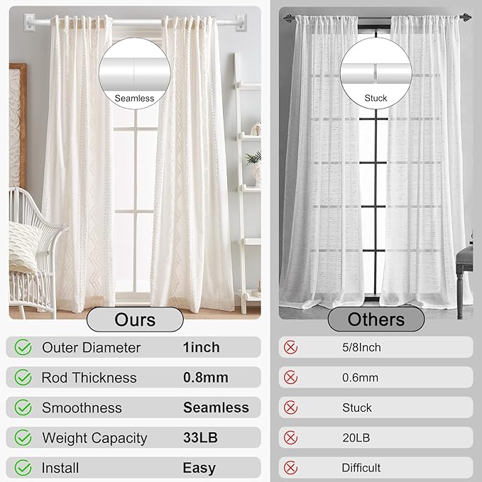 White Curtain Rods 2 Pack, Heavy Duty Wrap Around Curtain Rod for Windows 48 to 84 Inch, 1" Adjustable Decorative Blackout Curved Drapery Pole, Modern Room Darkening Rod, Window Treatment Rods