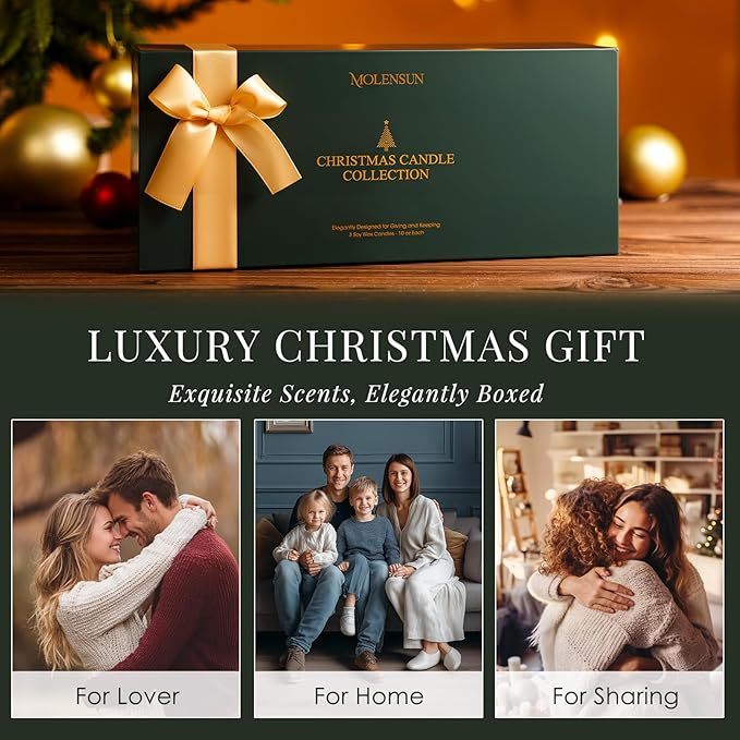 Christmas Candles Gift Set, 3 Pack Total 30oz Soy Scented Candles – Christmas Fir, Gingerbread & Apple Cider – Luxury Gift Box, Holiday & Birthday Gifts for Women & Men, Non-Toxic Clean Burn