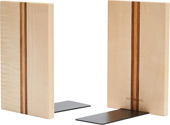 Pandapark Wood Decorative Bookends,Non-Skid Bookend for Shelves,Heavy Duty Bookends,Book Stand for Books/CDs,1 Pair