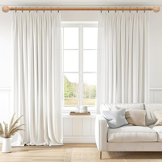 2 Pack Wood Curtain Rod for Windows 28 to 48 Inch, 1'' Diameter Adjustable Heavy Duty Rustic Farmhouse Drapery Rods with Boho Imitation Wooden Grain Decorative Finials, Size: 28''-45'' – Light Wood