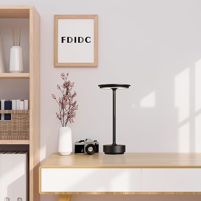 2 Pack Rechargeable Cordless Table Lamps, Portable 5000mAh LED Table Light, 3 Color Stepless Dimming Battery Powered Metal Table Lamp for Outdoo/Restaurant/Home/Patio.(Black)
