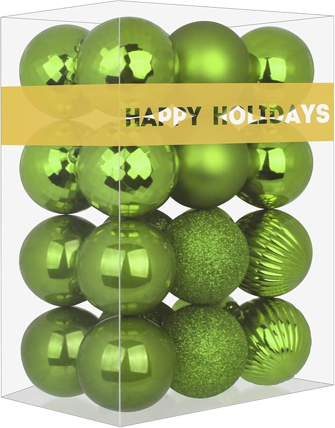Lime Green 3.2" Large Christmas Balls - Christmas Tree Decoration Ornaments Shatterproof Hanging Balls for Birthday Halloween Holiday Wedding Decorations Set of 24pcs
