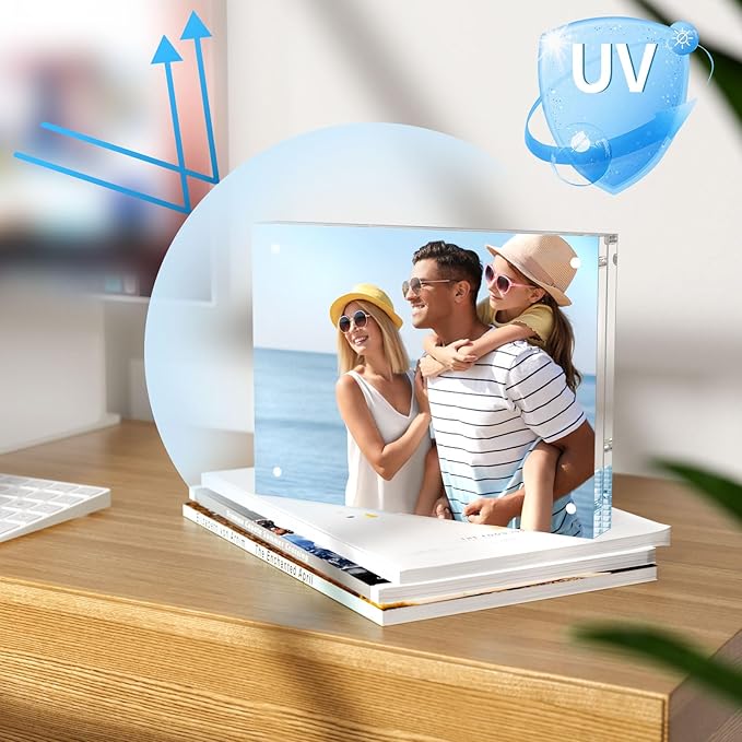 AITEE 3.5x5 Acrylic Picture Frames 3 Pack, 20% Thicker Block, Clear Picture Frames Freestanding Double Sided Magnetic Acrylic Lucite Frameless Transparent Square Frame Gift for Desktop Display