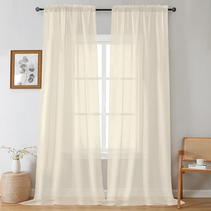 Gwine Extra Long Cream Sheer Curtains 120 Inches Long 2 Panels Set, Voile Light Filtering Window Drapes for Patio Door/Birthday Party/Hallway Window Guest Room, Each 42Wx120L in, 10FT, Cream