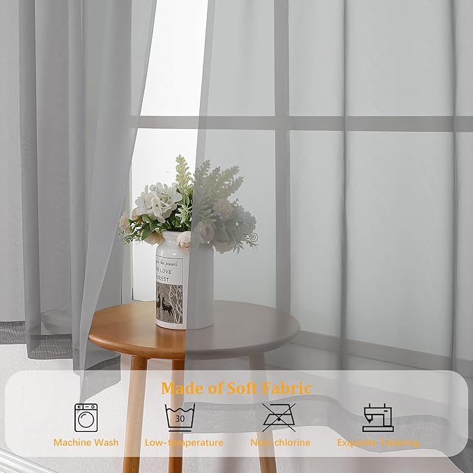Gwine Light Grey Valances for Windows, Small Light Filtering Rod Pocket Cafe Valance Curtains, Soft Sheer Curtain for Bathroom Laundry Basement, 42Wx14L inch, 2 Pieces