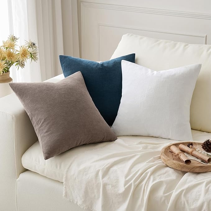 MIULEE Dark Blue Couch Pillow Covers 20x20 Inch, Set of 2 Soft Chenille Decorative Square Throw Pillow Covers Farmhouse for Sofa Living Room Bed