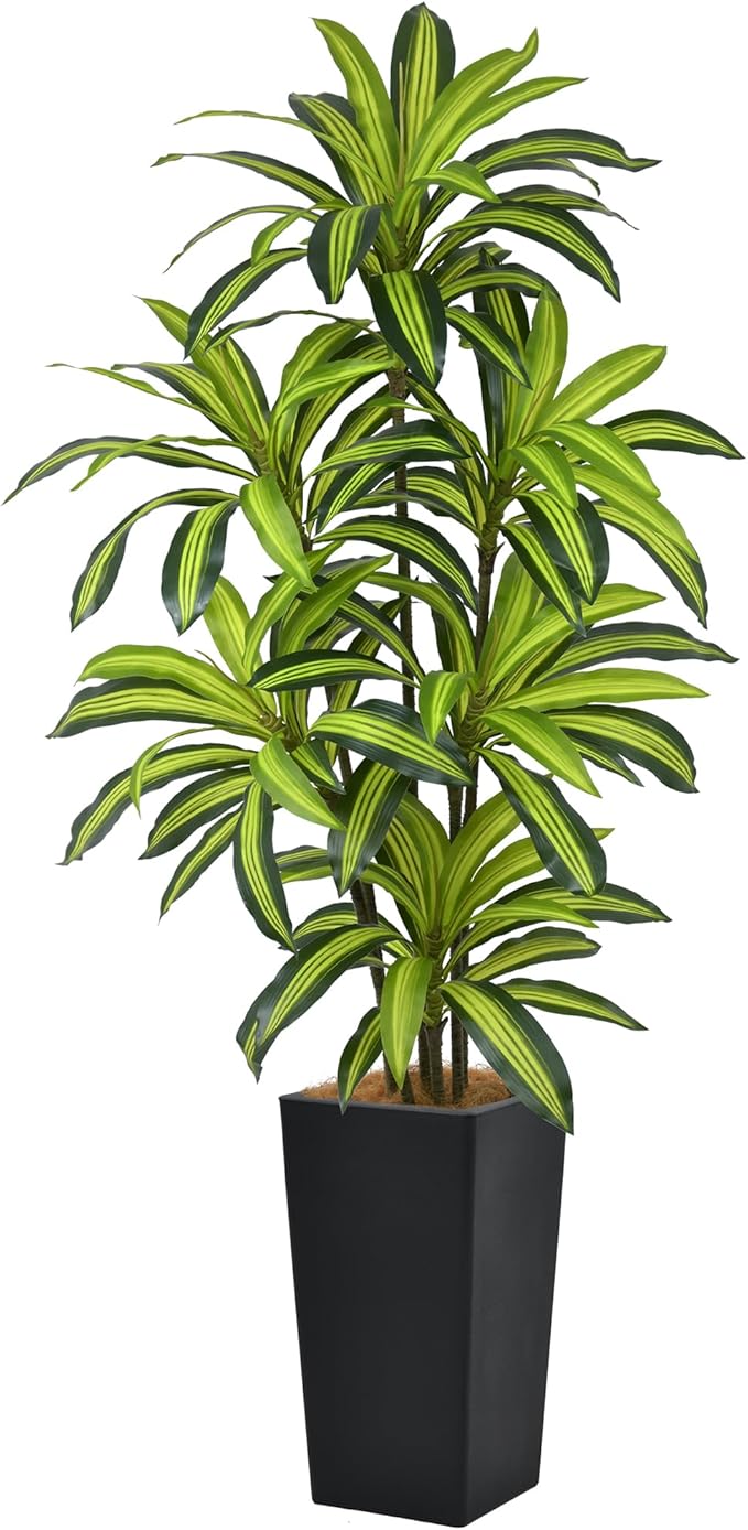 Artificial Dracaena Tree 6FT(72in) Tall Fake Silk Yucca Tree with Black Planter, Faux Floor Potted Artificial Plants for Home Office Living Room Indoor Decor (6feet,Tall Pot)
