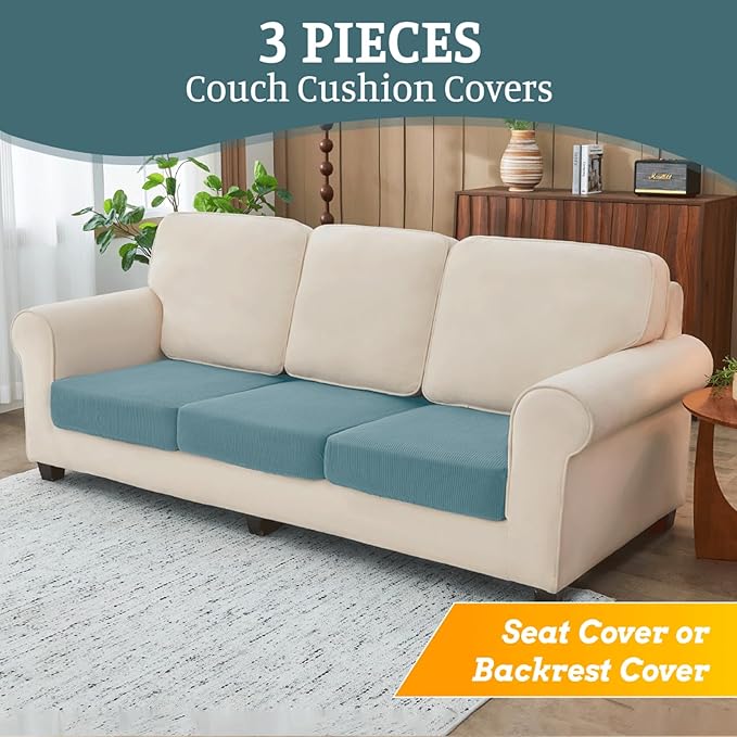 Sectional Couch Covers for Sofa Cushion L Shaped Couch Cover Washable Soft Couch Cushion Covers Stretch Sofa Slipcovers(3-Piece for Sofa Seat or Backrest, Blue)