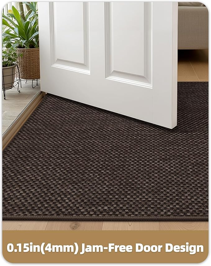Color&Geometry Ultra-Thin Indoor Door Mat, 22.6"x31.5" Low-Profile Non-Slip Entryway Rug with Modern Geometric Texture, Washable Doormat for Entrance, Front Doors, Brown (Rolled-up NO Creases)