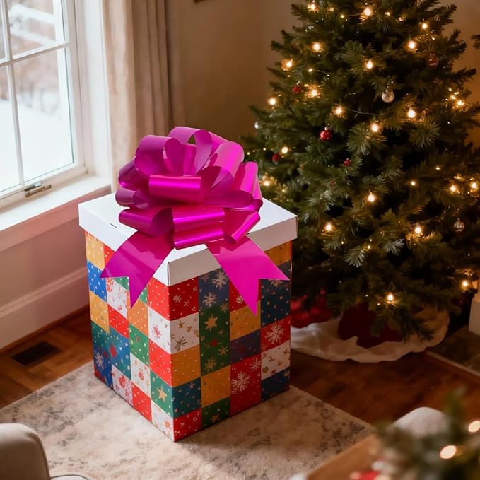 Big Pink Christmas Bow(16 Inch, 1 Pack), Giant Car Bow, Large Gift Bow for Gift Wrapping, Huge Bow for Tree Topper, Birthday, Party, Christmas Decoration, Indoor and Outdoor Decoration.