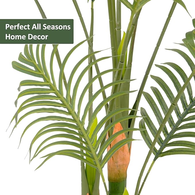 Artificial Fake Palm Tree 4FT 2Pack with White Planter & Free Moss, UV Resistant Artificial Palm Tree for Outdoors, Fake Plants for Poolside Home Room Decor, Faux Plants Outdoor Decor